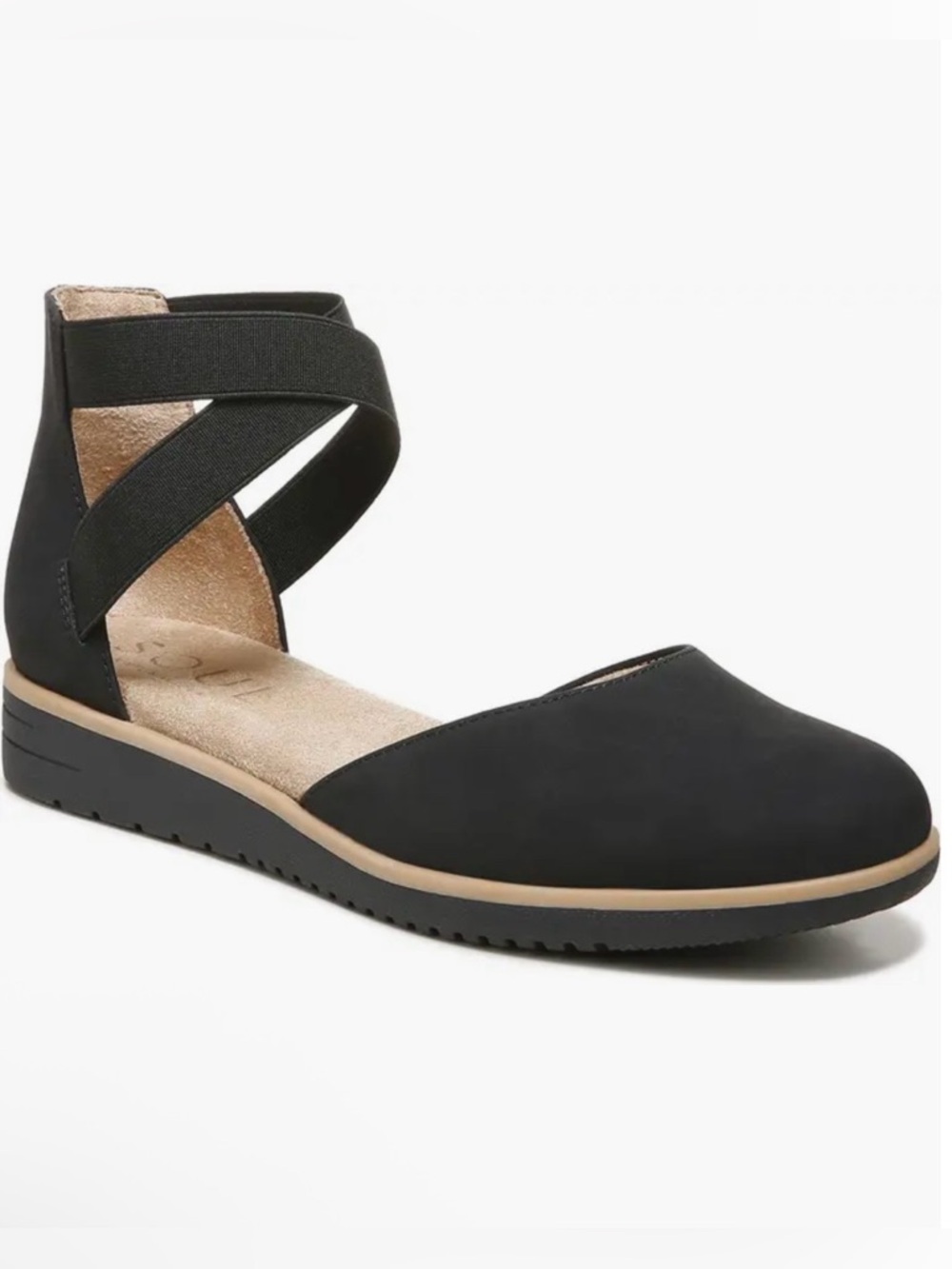 SOUL Naturalizer Black Nubuck Crisscross Ankle-Strap minimalist comfy Flats